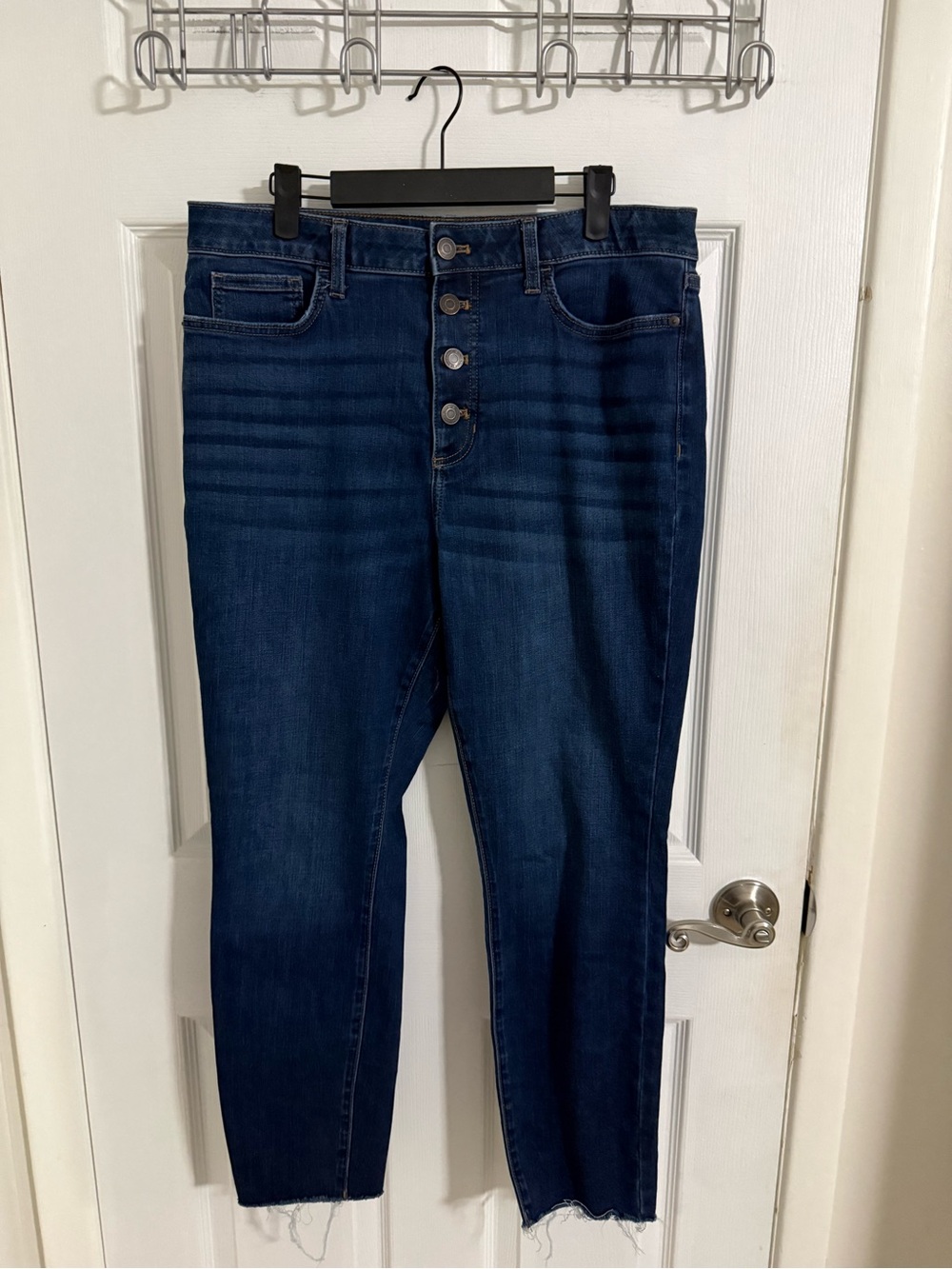 LC Lauren Conrad Dark Blue High-Rise Button-Fly Cropped Jeans